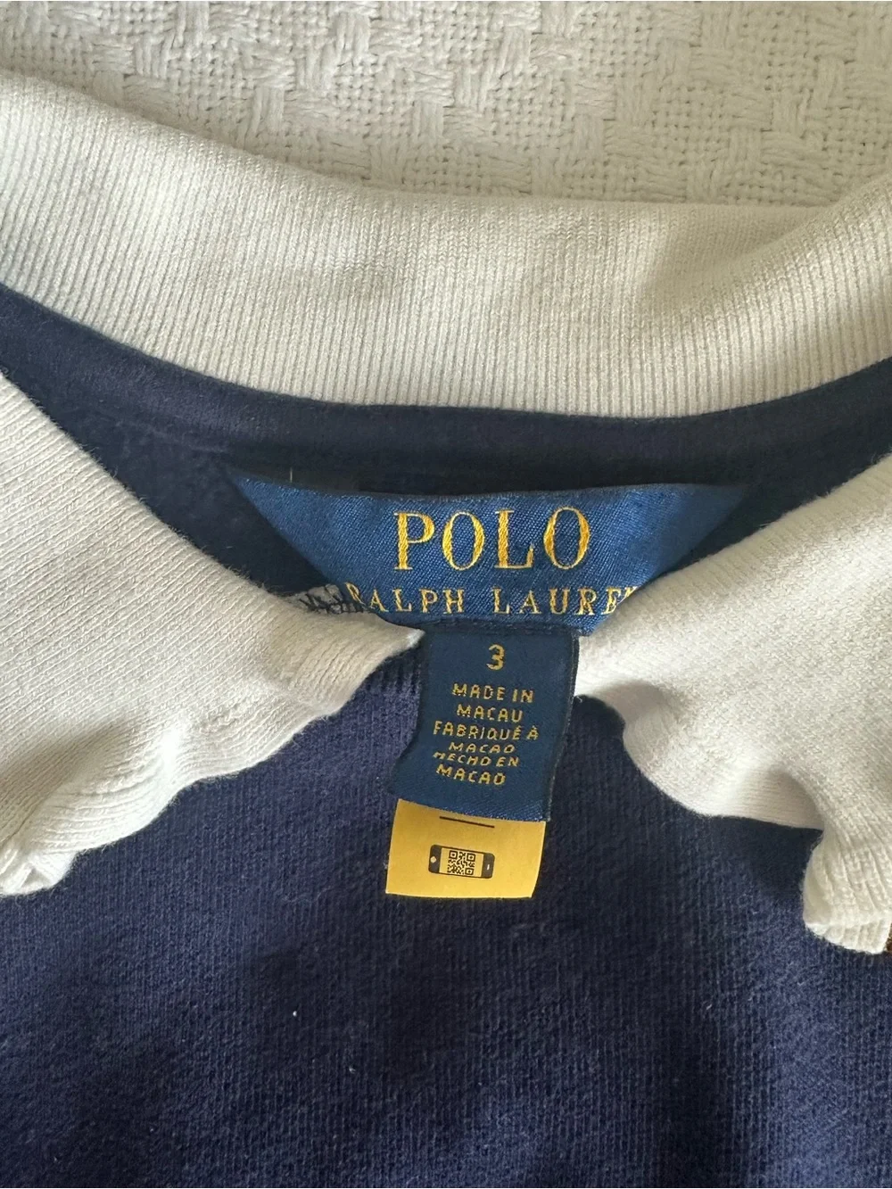 Ralph Lauren Navy Sweater with Cream Collar and Polo Pony Embroidery